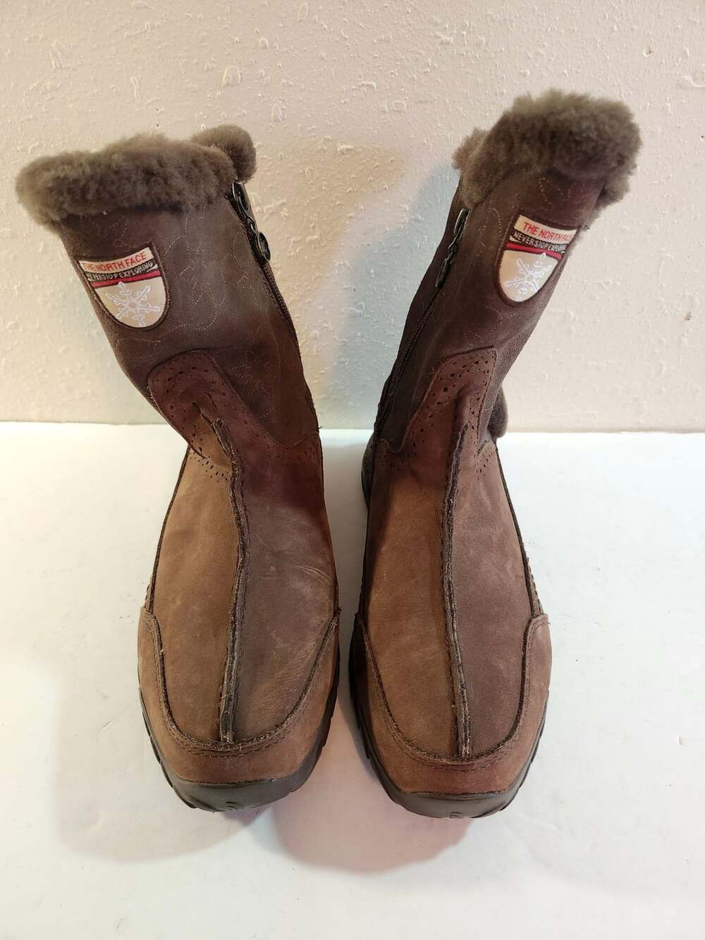 The North Face Winter Boots Brown Suede Fur Trim